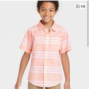 Cat & Jack Kids Orange and White Striped Button Down Shirt